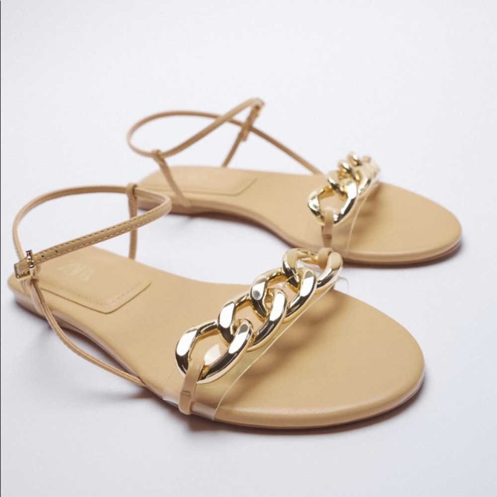 Zara Chain Trim Flat Sandals
